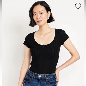 Old Navy Black Ribbed  Pointelle Scoop Neck Top